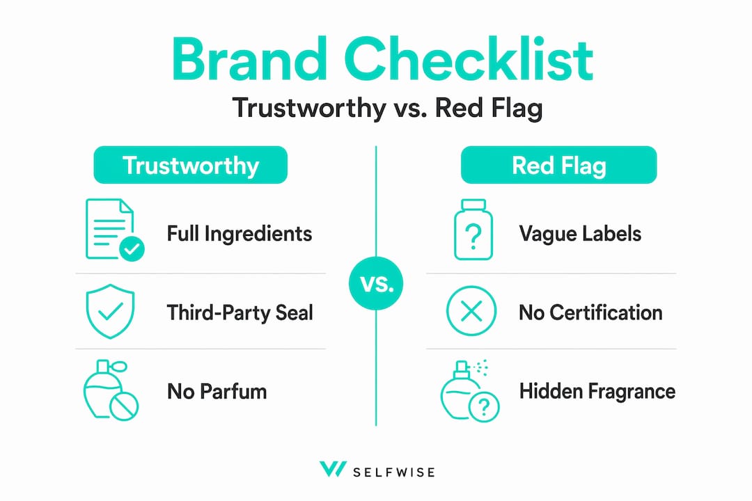 Infographic comparing trustworthy and red flag skincare brands