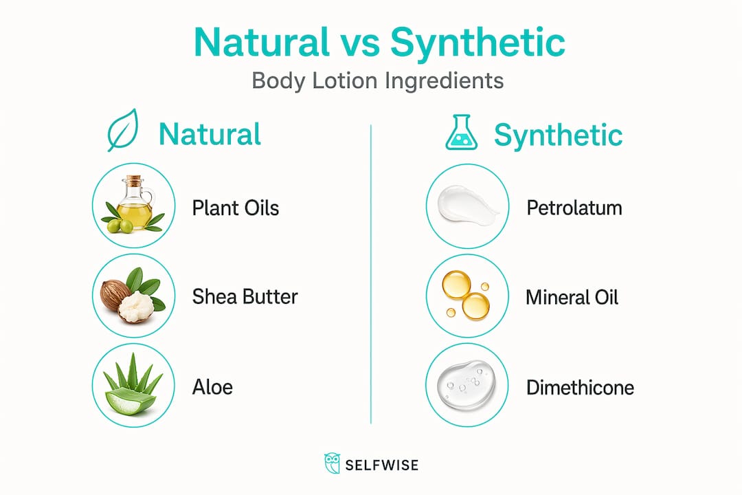 Infographic comparing natural and synthetic lotion ingredients