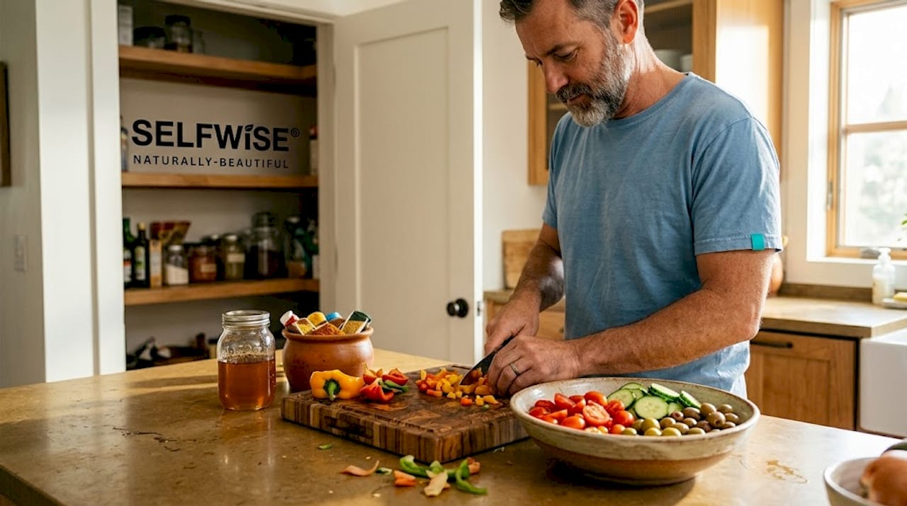 Preparing vitamin A rich foods on kitchen counter