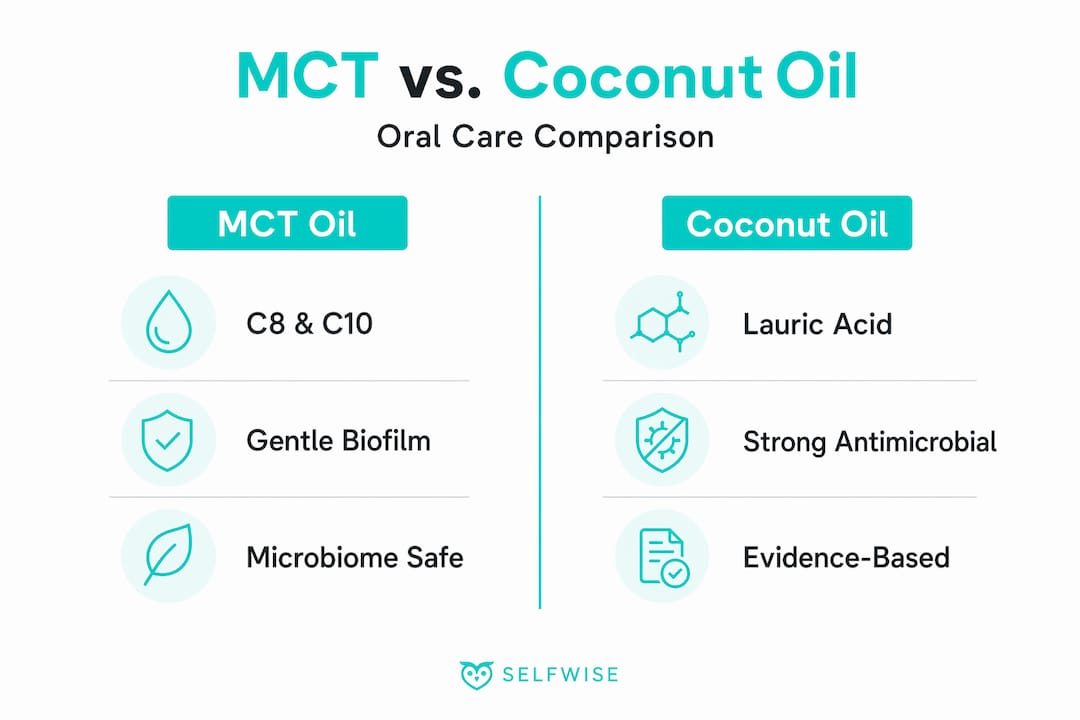 Comparison infographic MCT oil versus coconut oil oral care