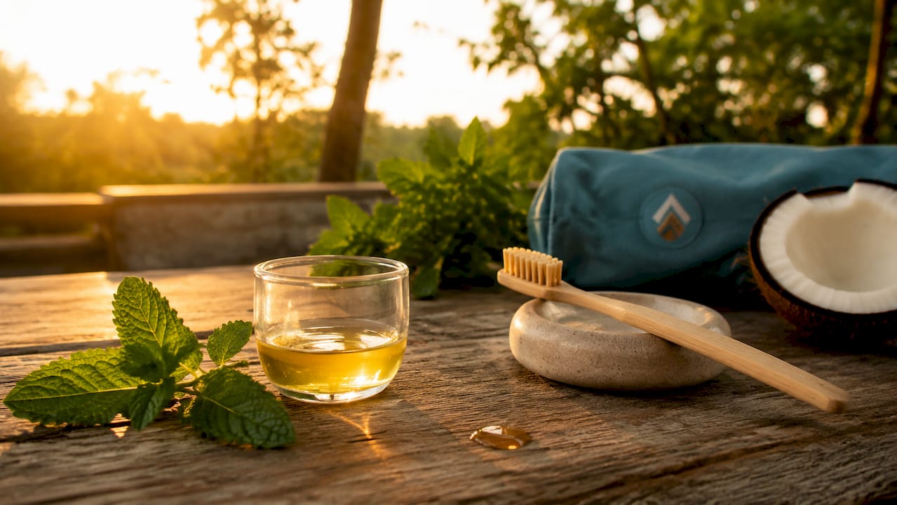 Coconut oil cup and natural oral care items