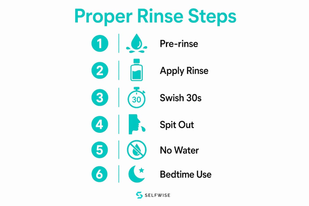 Infographic showing proper steps for using antiseptic oral rinse