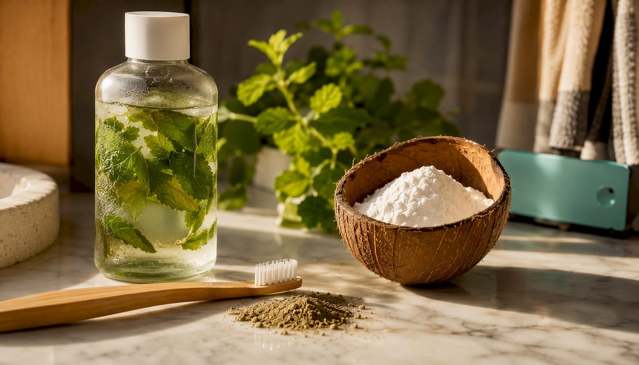 Close-up of natural toxin-free dental products