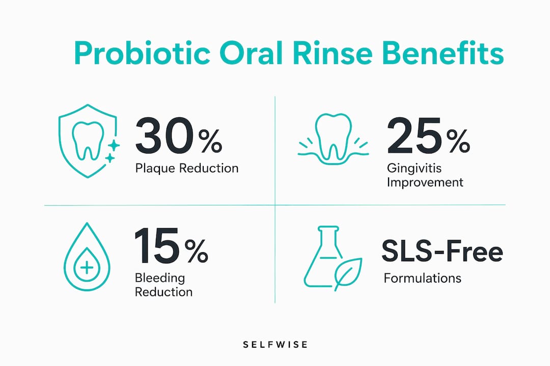 Infographic showing probiotic rinse benefits in percentages