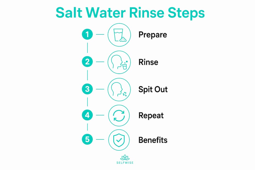 Infographic illustrating steps and benefits of salt water rinse