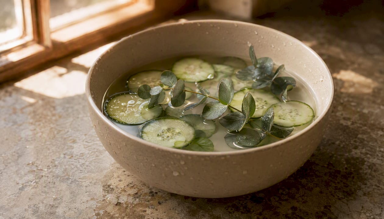 Bowl of natural rinse water with botanicals