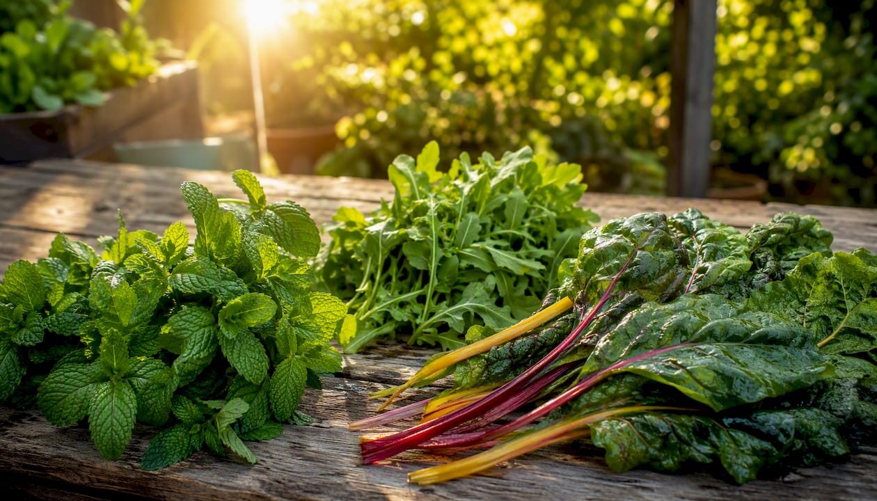 Mint and nitrate-rich leafy greens close-up