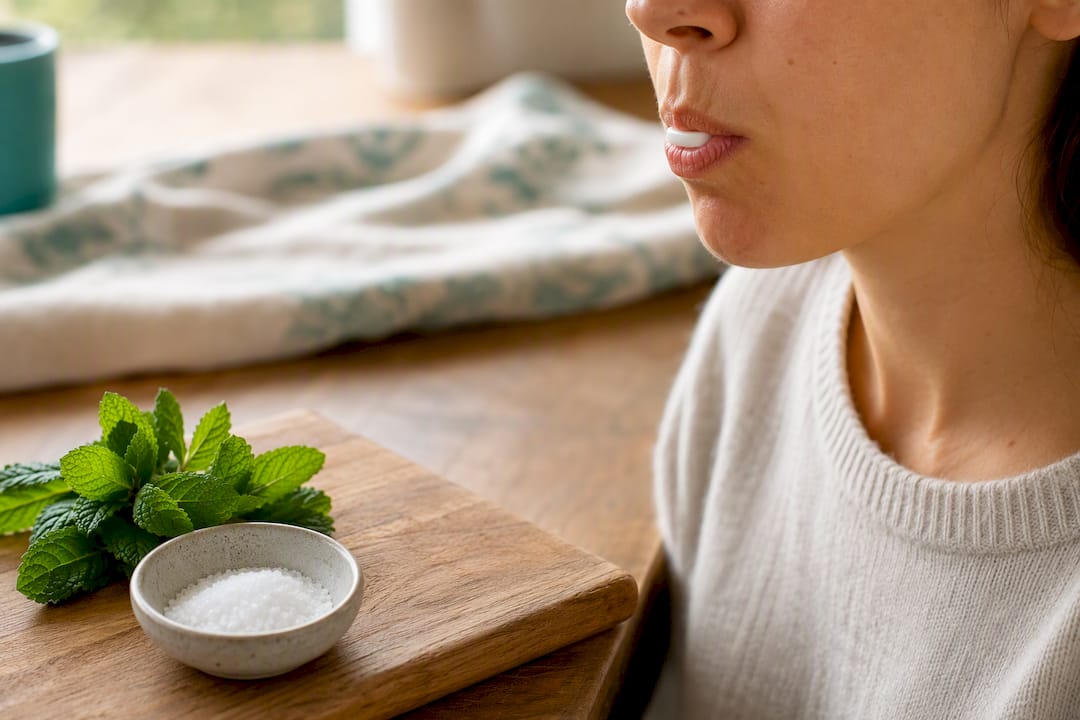 Close-up of mouth chewing gum with mint