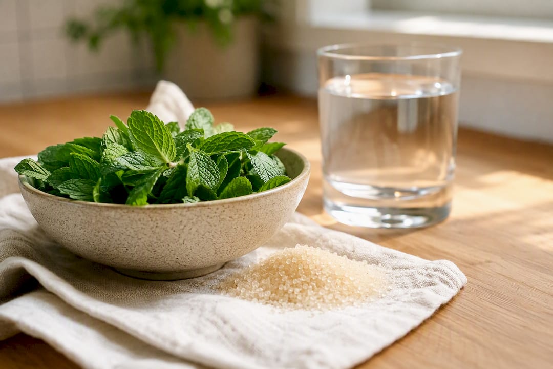 Glass of water with mint and sweetener