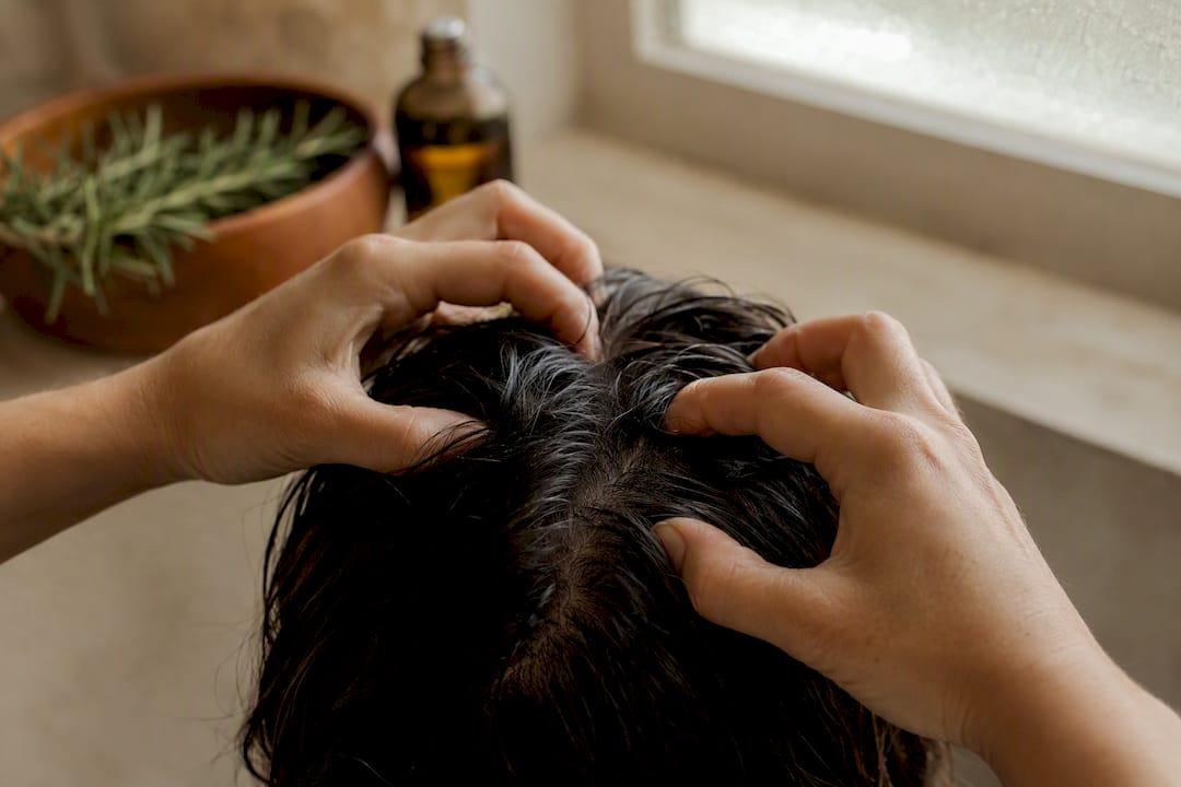 Fingers massaging scalp in circular motion