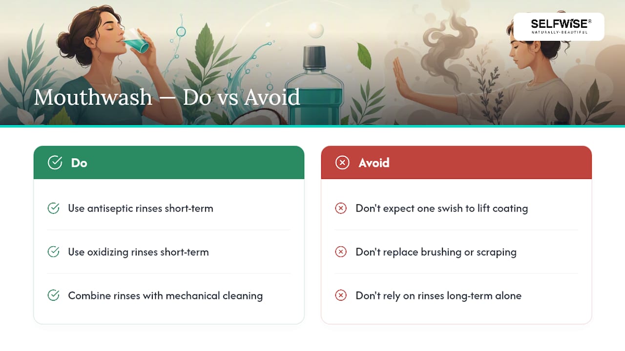 How Mouthwash Helps and Where It Falls Short — overview diagram