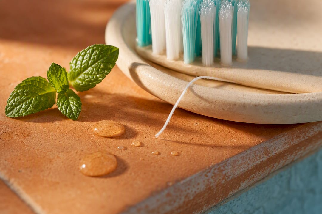 Toothbrush bristles and dental floss detail