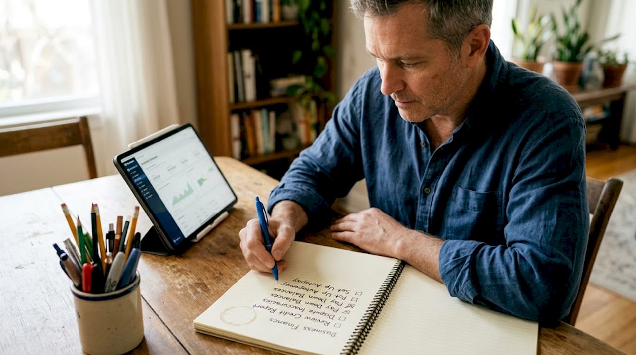 Entrepreneur checking off credit improvement list