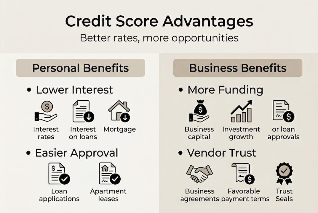 Infographic of credit score personal and business benefits