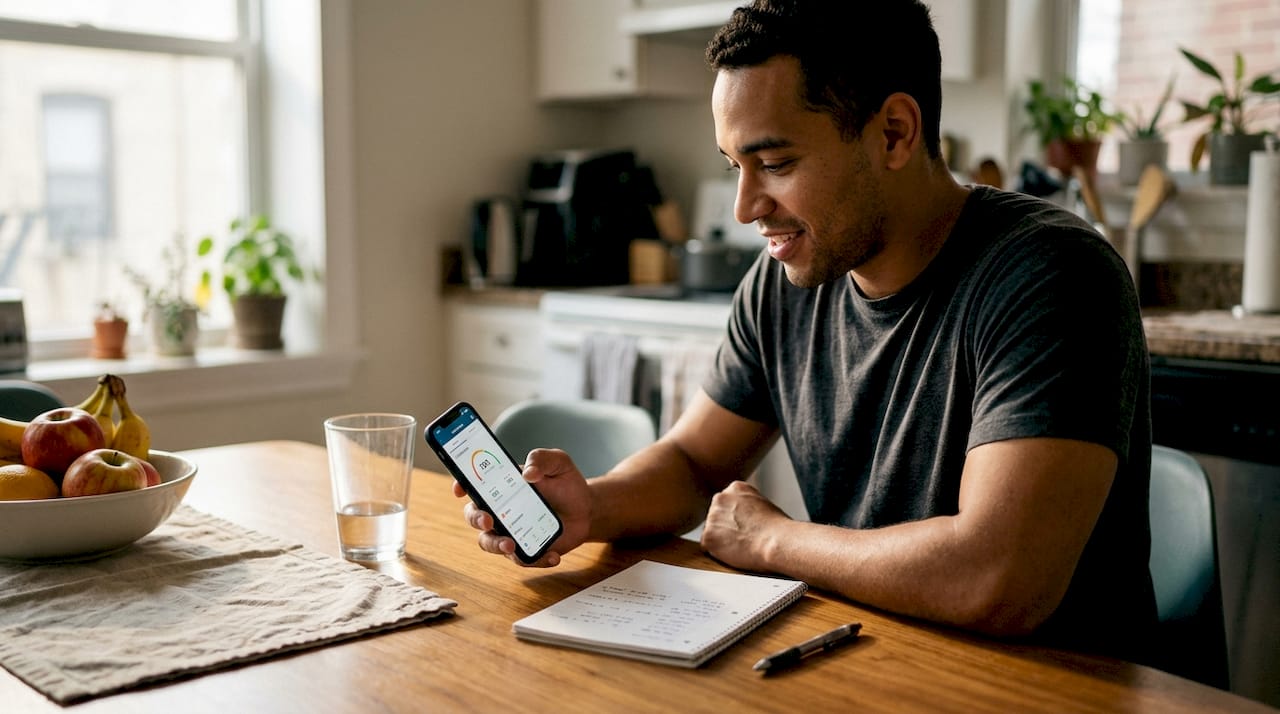 Man checking credit monitoring app
