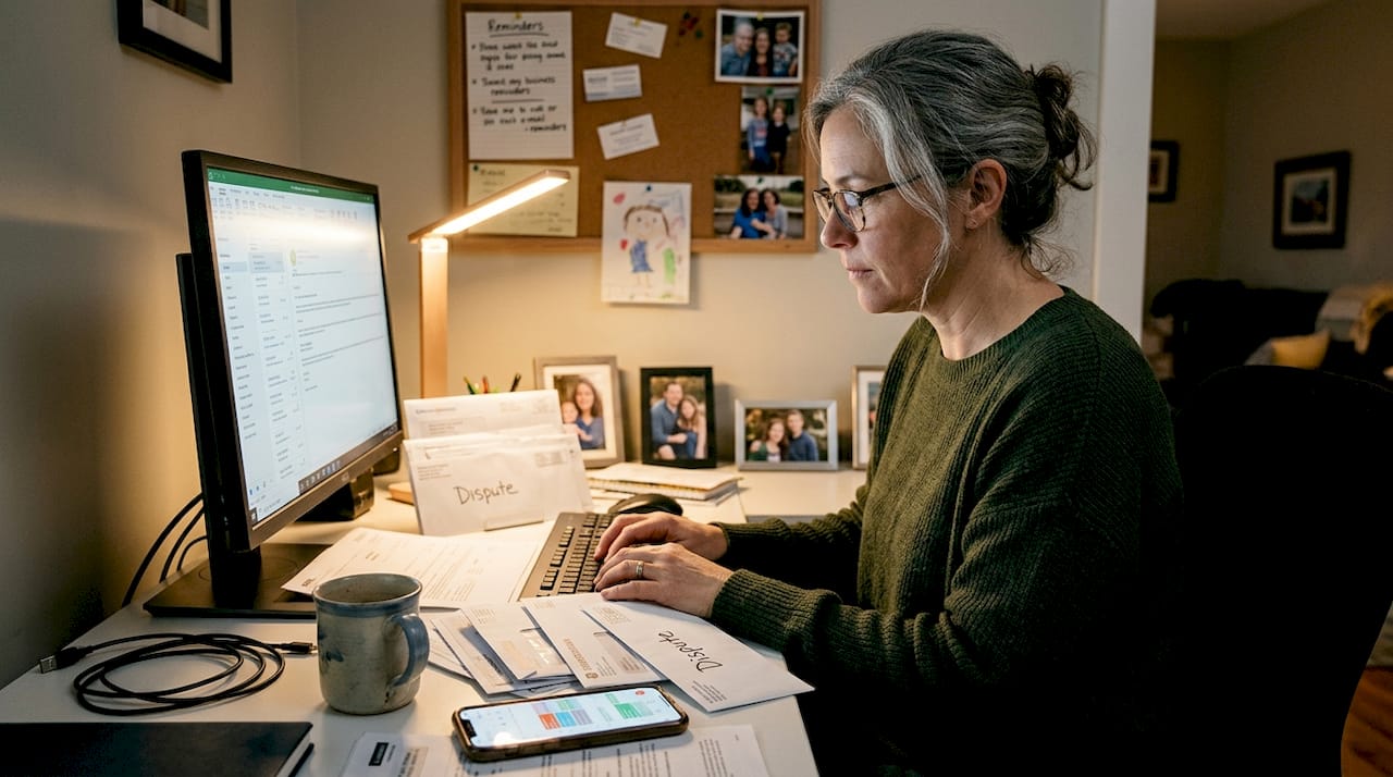 Woman disputing error on credit report