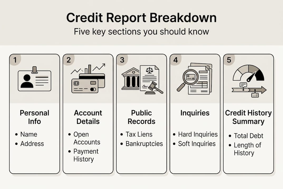 Infographic breakdown of credit report sections