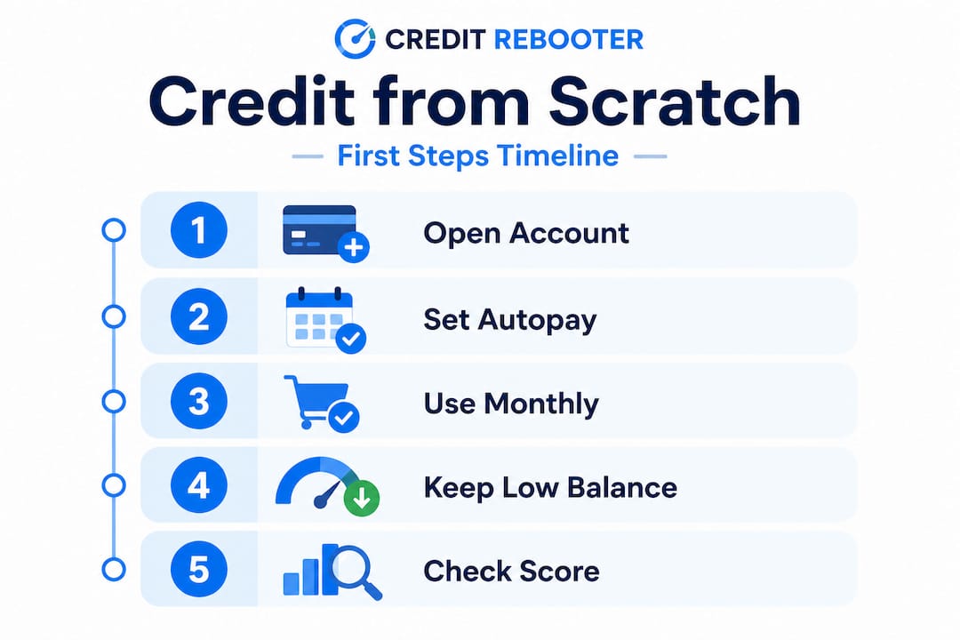 Infographic showing five steps to build credit