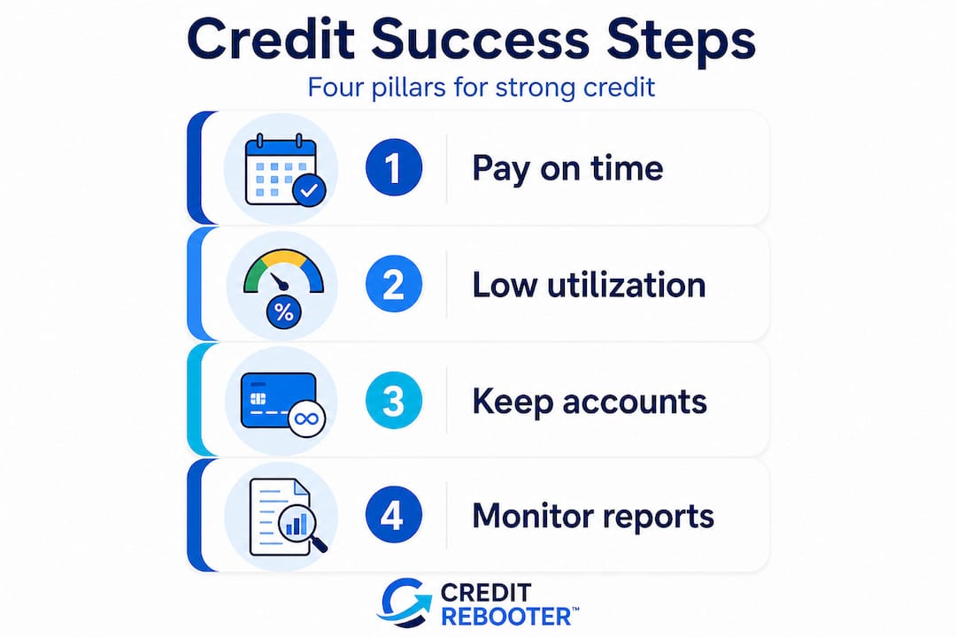 Infographic showing four steps to good credit