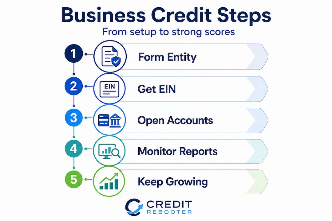 Infographic shows five business credit building steps