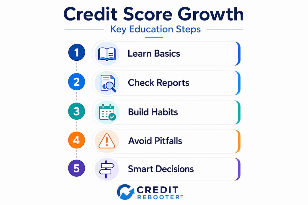 Infographic with five credit score improvement steps