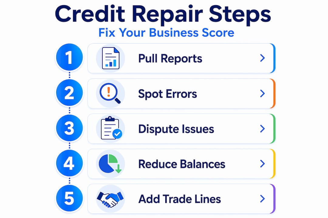 Infographic showing business credit repair steps