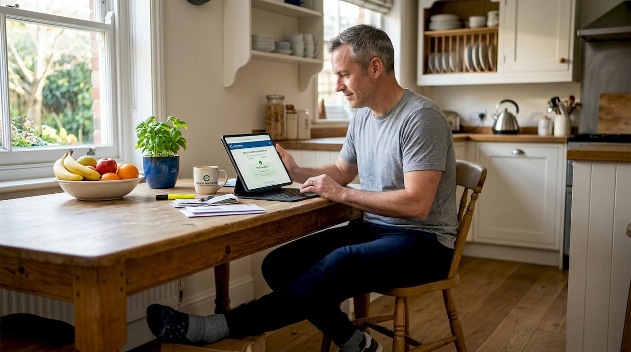 Man paying credit card bill online at home