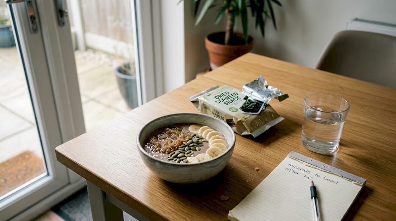 Table set with Irish moss smoothie and supplements