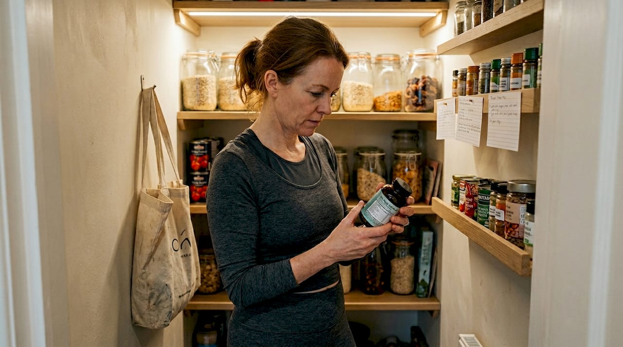 Woman checking sea moss supplement label
