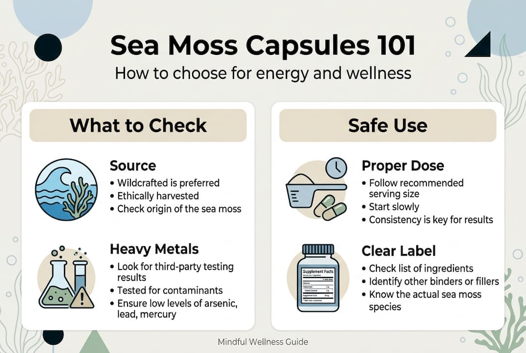 Infographic on choosing safe quality sea moss capsules