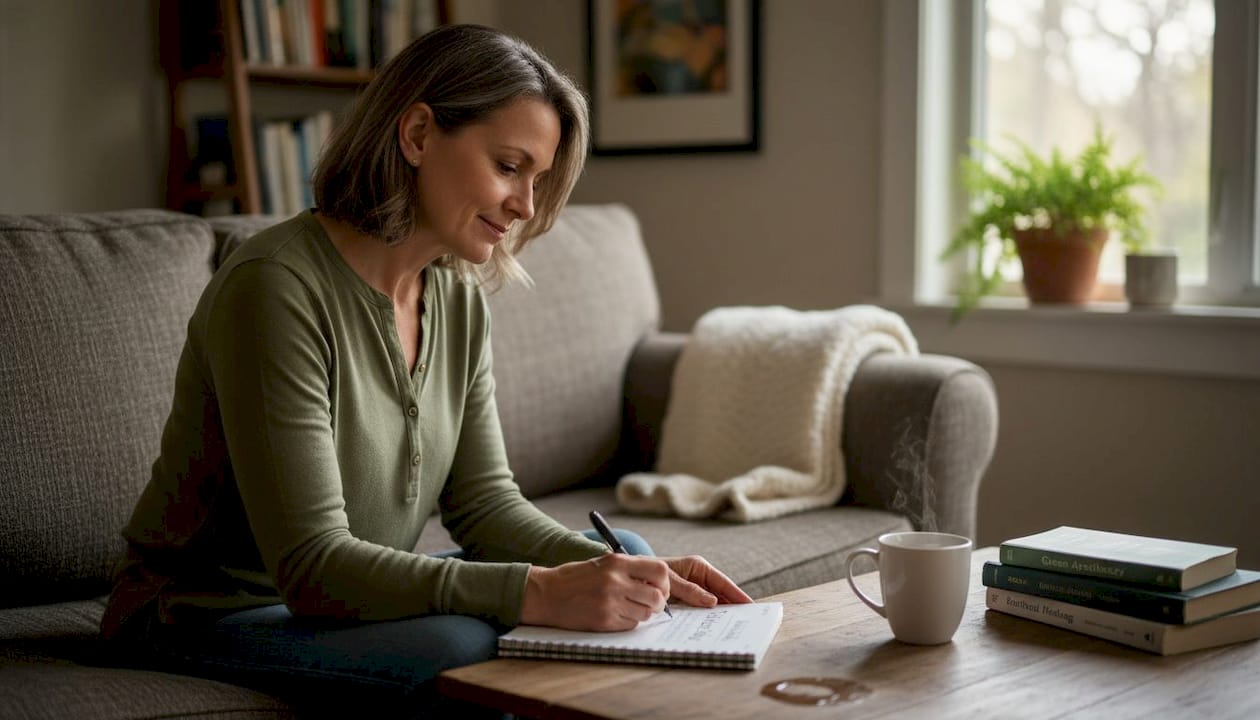 Woman journaling herbal remedy experiences