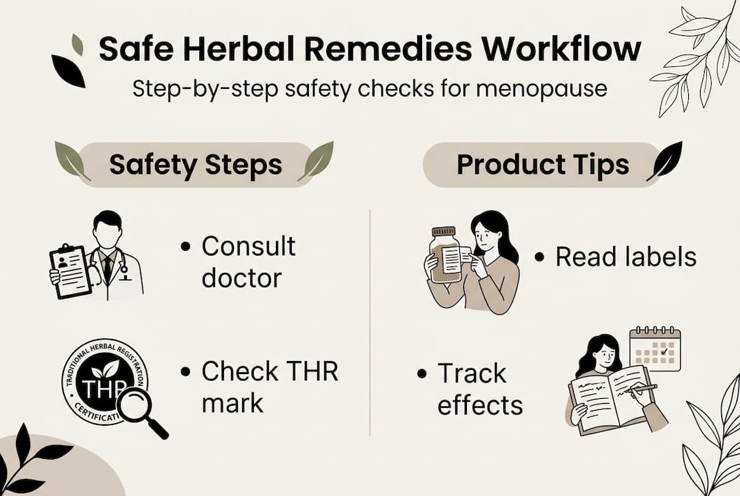 Infographic of menopause herbal product safety workflow