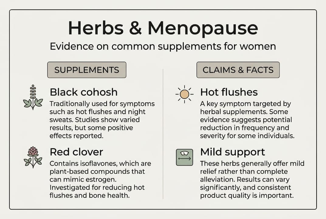 Infographic showing herbs and menopause evidence summary