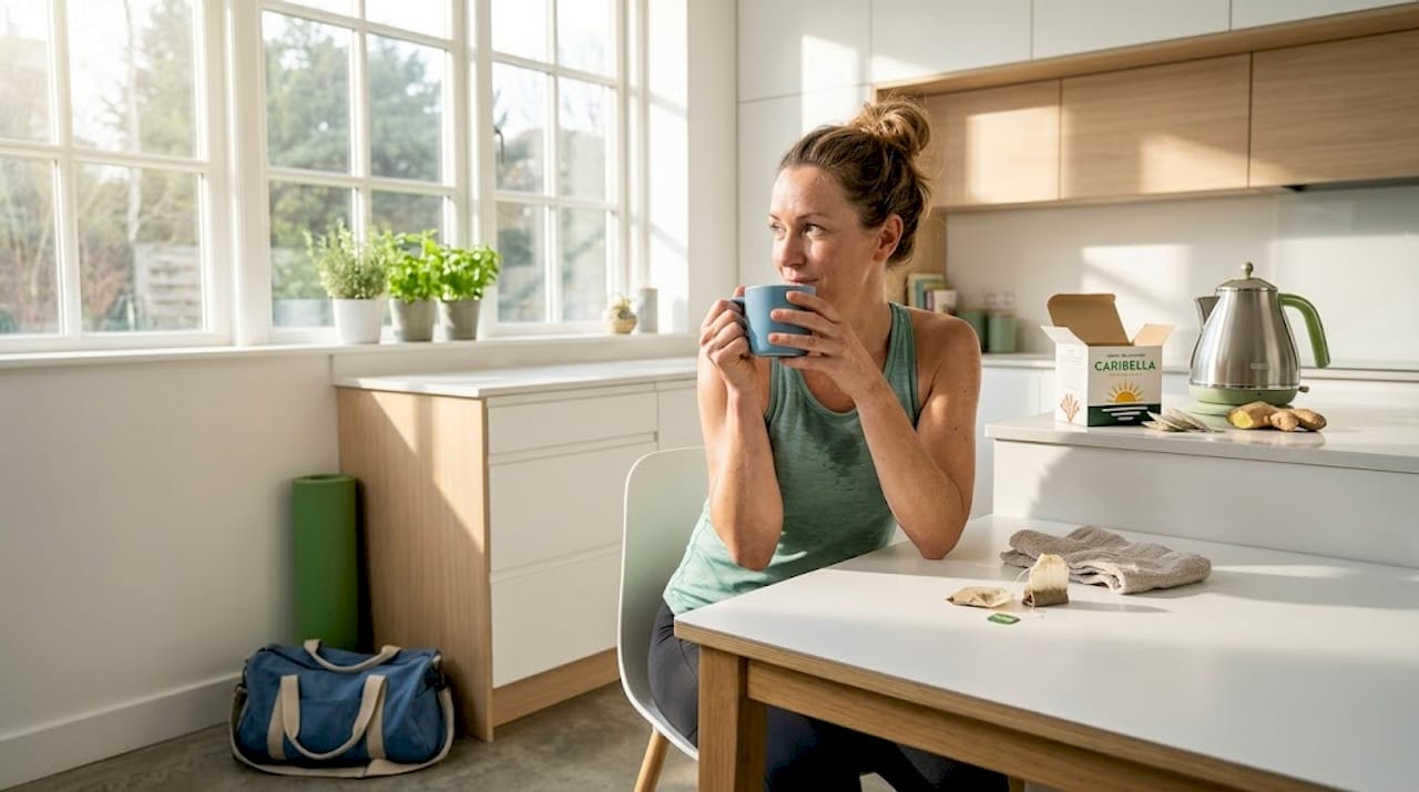 Woman enjoying tea after workout