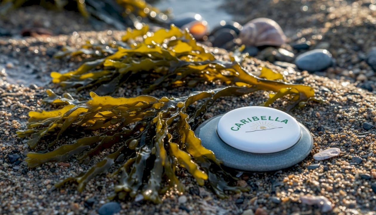 Bladderwrack seaweed close-up on wet rocks