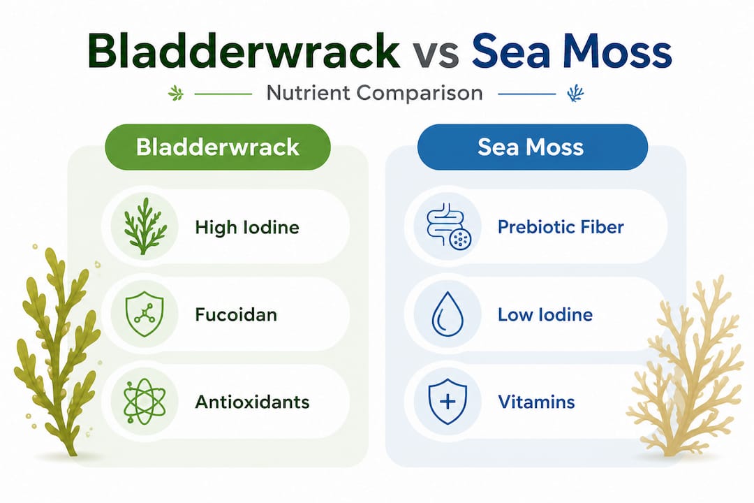 Infographic comparing bladderwrack and sea moss nutrients