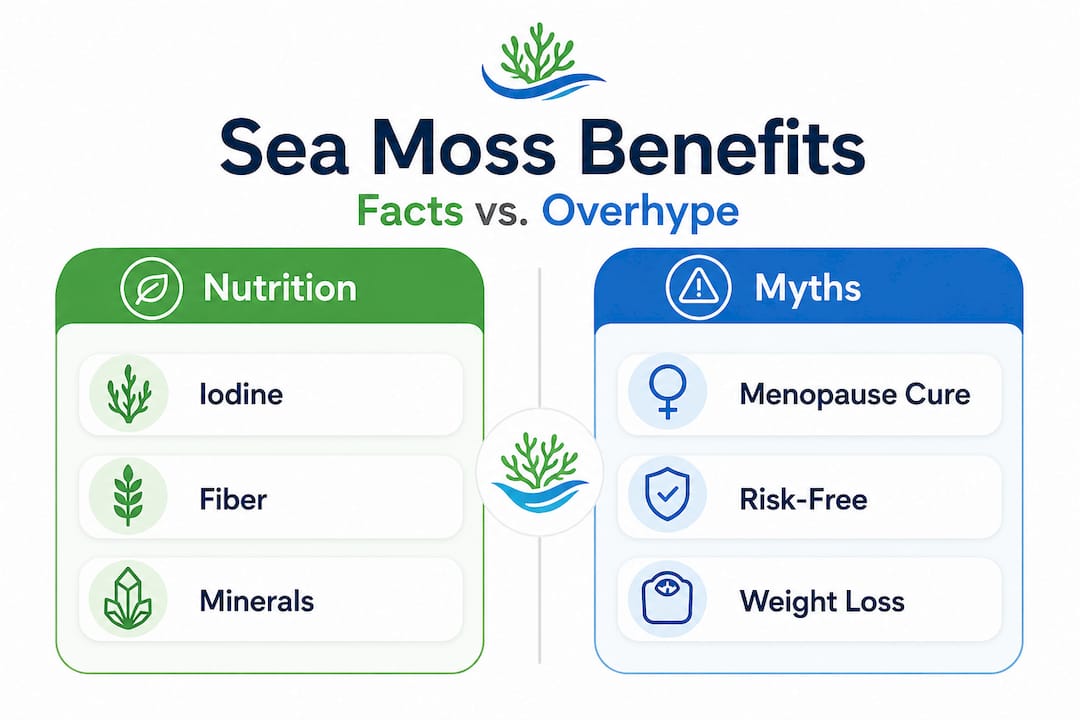 Infographic comparing sea moss nutrition vs. myths