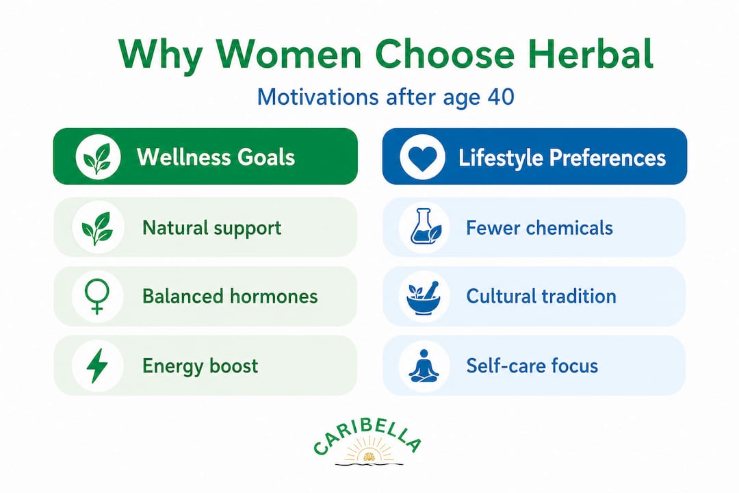 Infographic comparing herbal motivations for women 40+