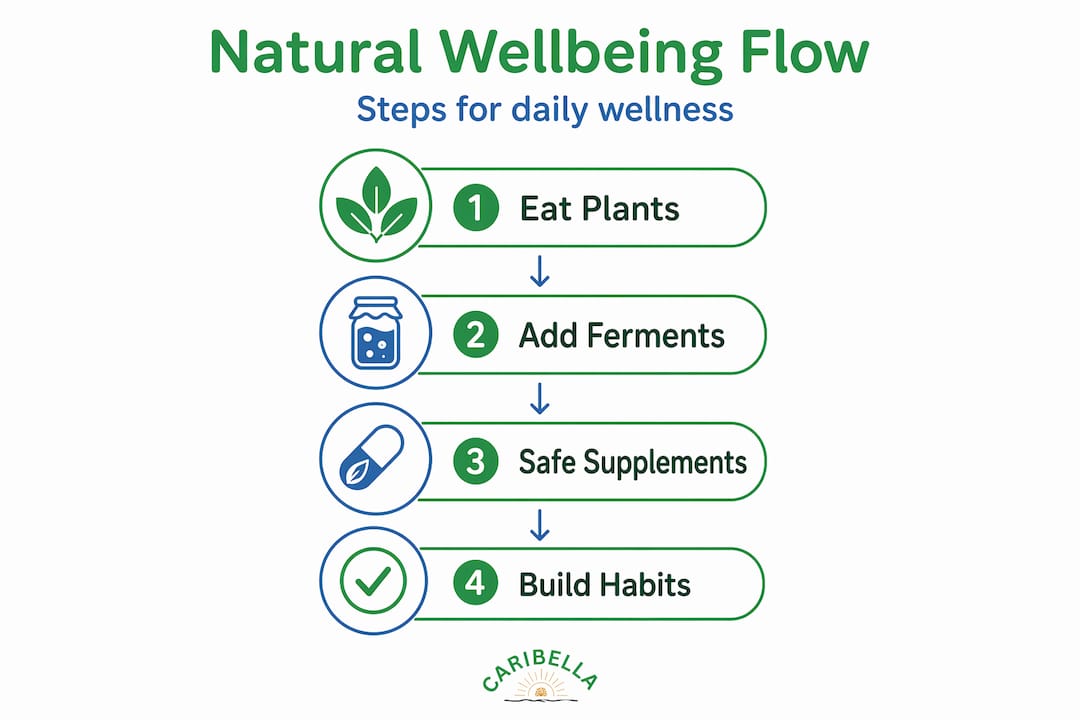 Infographic showing four steps to enhance wellbeing