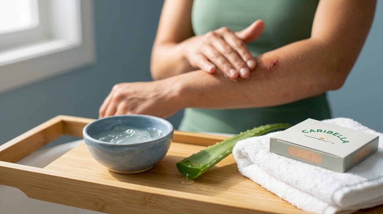 Applying aloe vera gel for wound healing