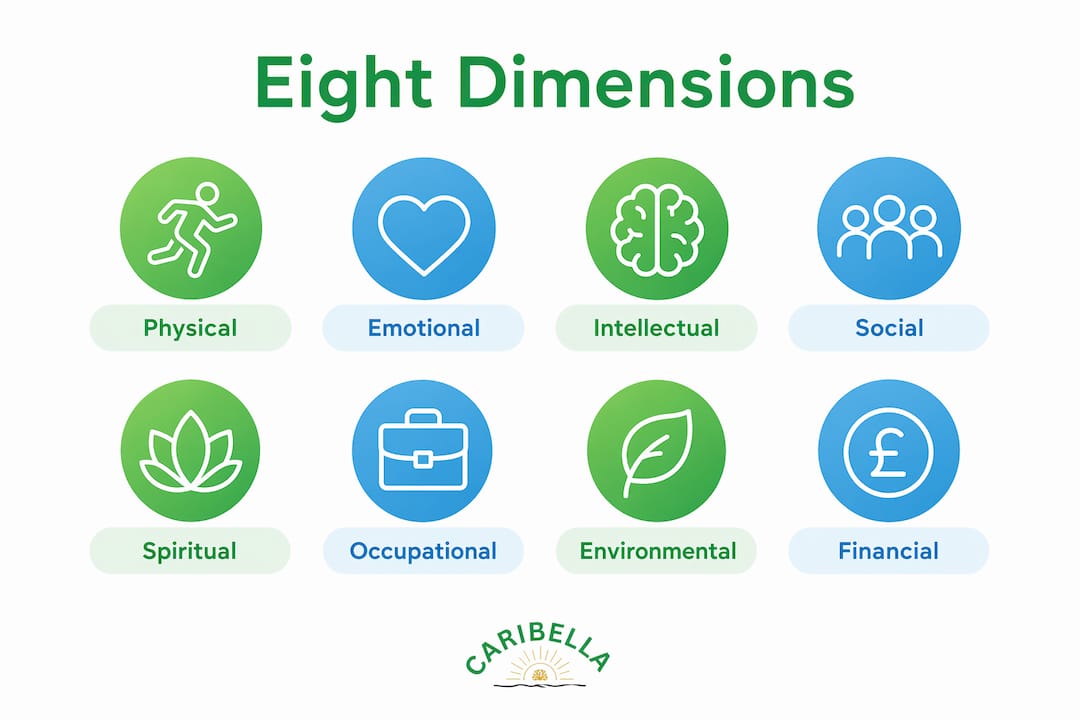 Infographic showing eight dimensions of wellness