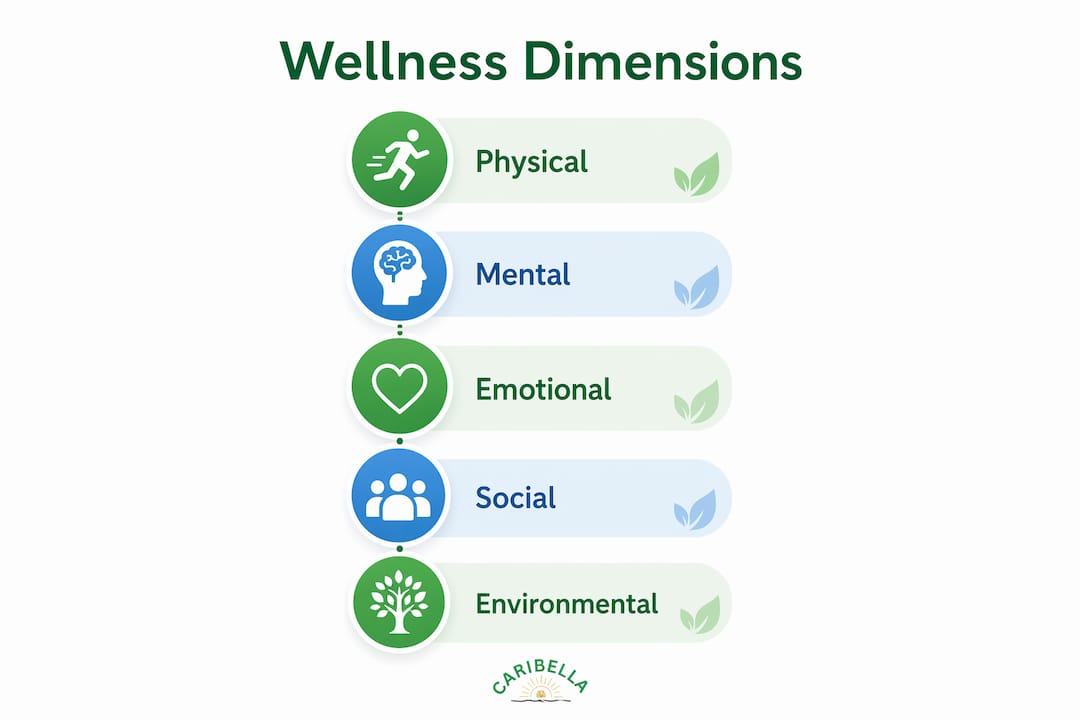 Infographic showing key dimensions of holistic wellness