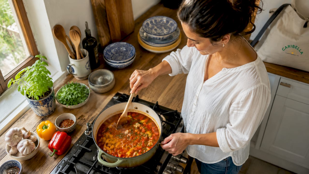 Woman preparing Mediterranean diet ingredients