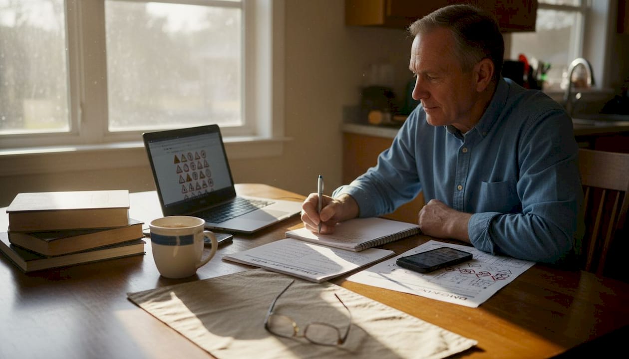 Immigrant studying DMV test at kitchen table