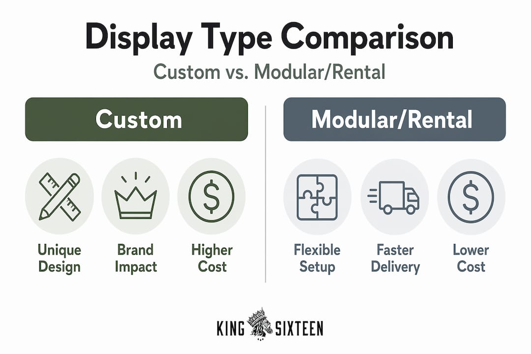Infographic comparing custom and modular display types