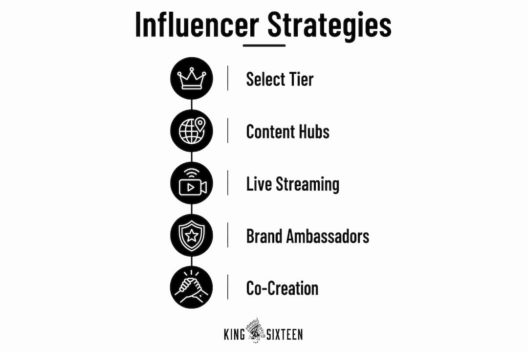 Infographic showing influencer marketing strategies in vertical steps