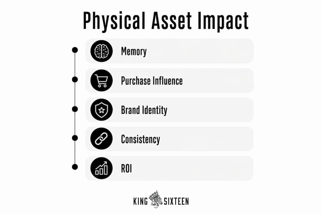Infographic showing key stages of physical brand asset impact
