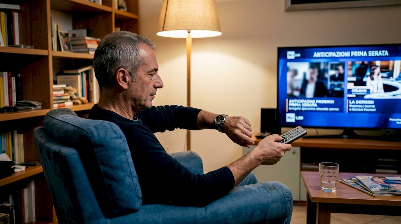 Un uomo dà un'occhiata all'orologio mentre guarda la TV