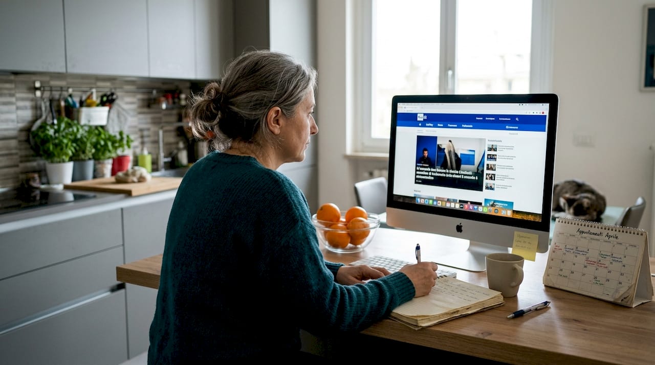 Una donna consulta il sito della Rai per controllare il palinsesto televisivo.