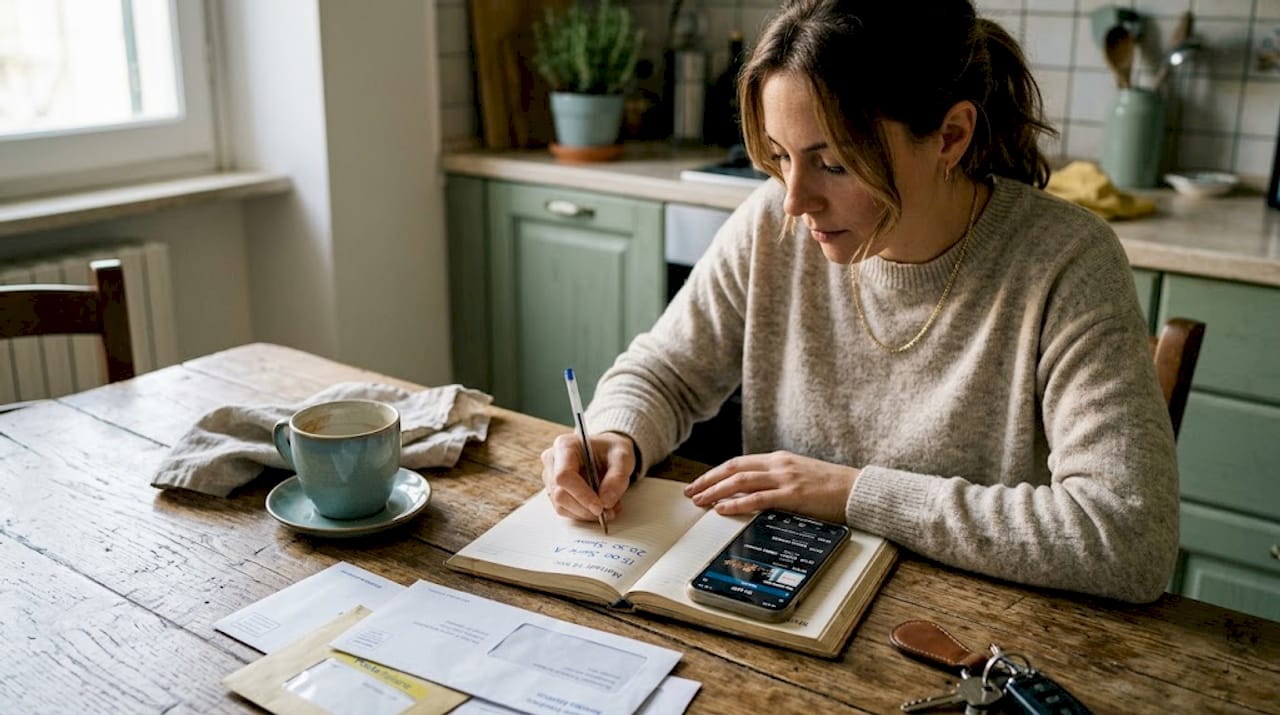 Una donna pianifica la visione dei suoi programmi televisivi inserendoli direttamente in agenda.